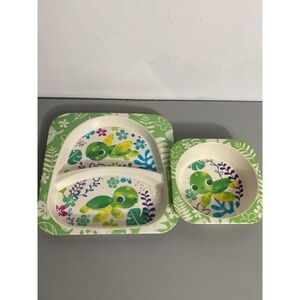 Island Heritage Kids Divided Plate and Bowl Turtle Floral Bamboo Blend‎ Set